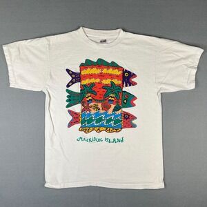 VTG Mackinack Island Vacation T Shirt Fits‎ Medium Art Abstract Fish Beach USA